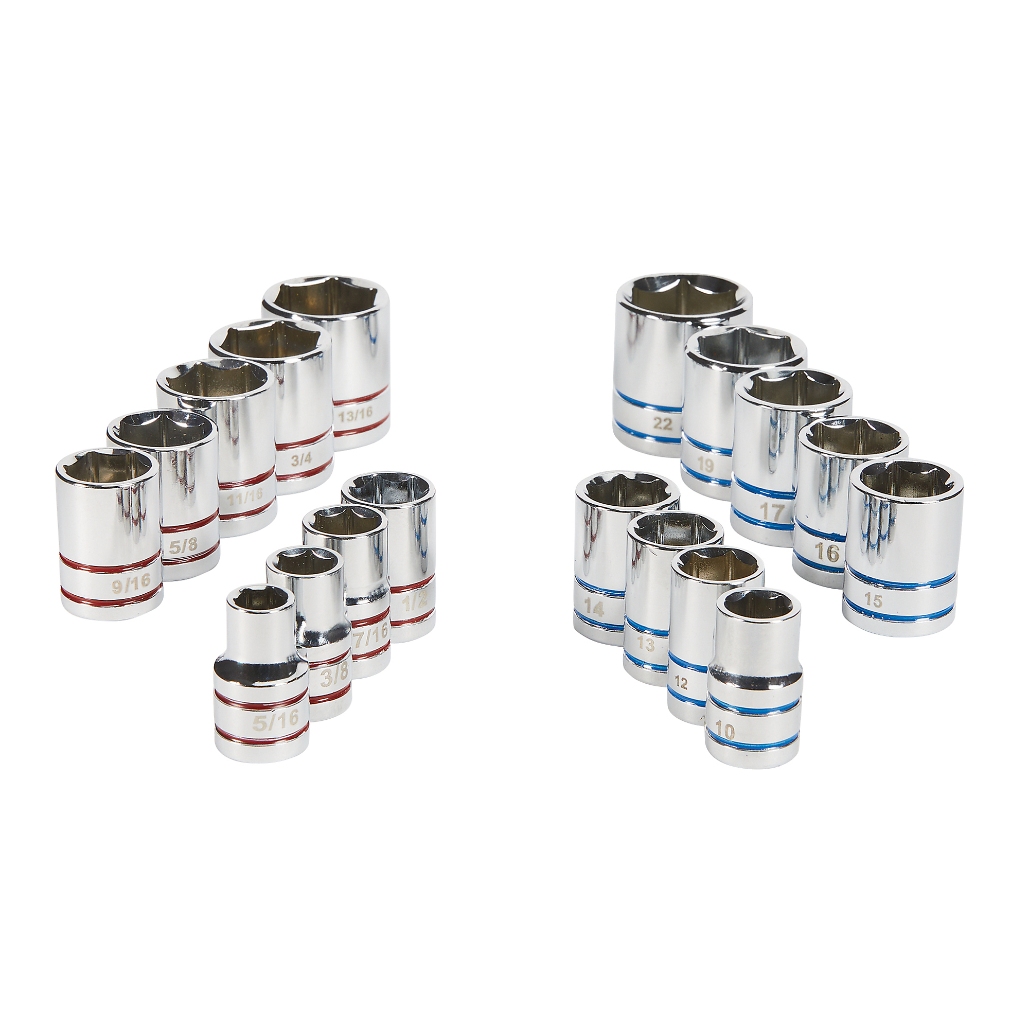 Klutch 3/8in.-Drive SAE/Metric Chrome Socket Set, 18-Pc.
